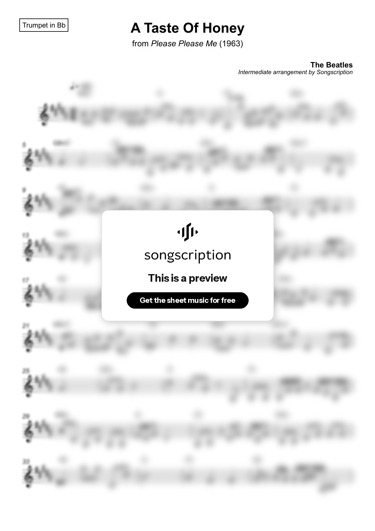 Intermediate Trumpet Sheet Music for "A Taste Of Honey" by The Beatles