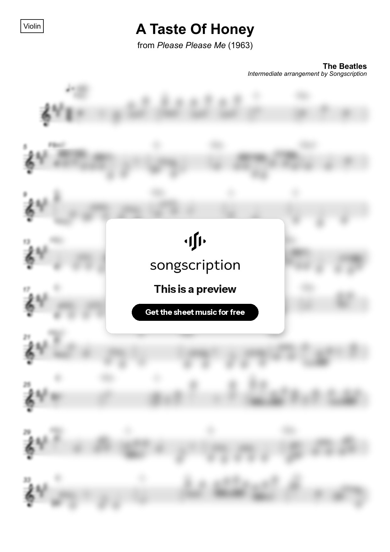 Intermediate Violin Sheet Music for "A Taste Of Honey" by The Beatles