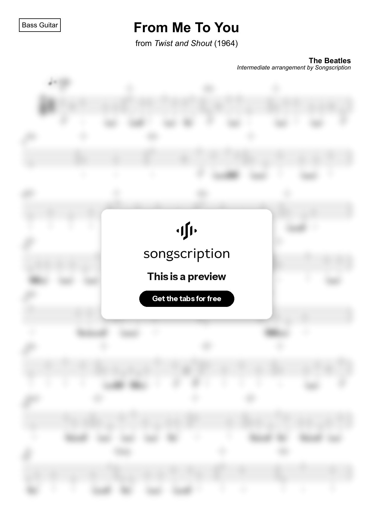 Intermediate Bass Guitar Tabs for "From Me To You" by The Beatles