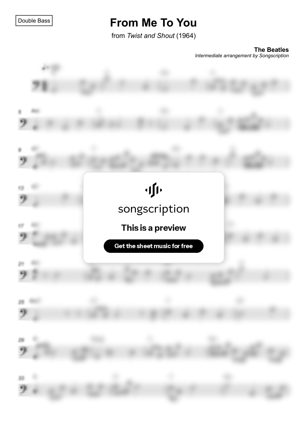 Intermediate Double Bass Sheet Music for "From Me To You" by The Beatles