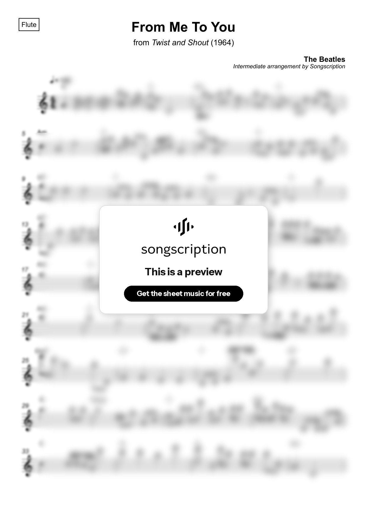 Intermediate Flute Sheet Music for "From Me To You" by The Beatles