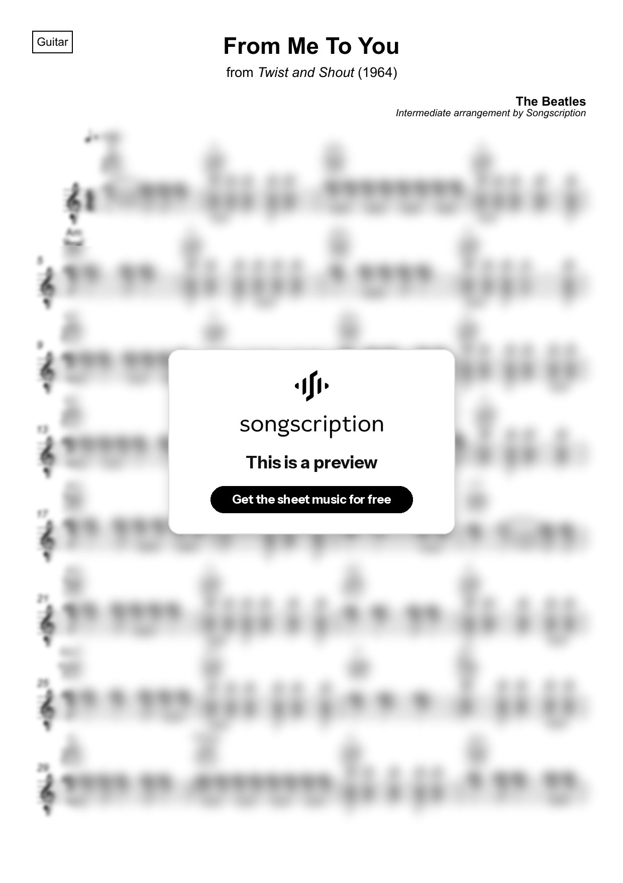 Intermediate Acoustic Guitar Sheet Music for "From Me To You" by The Beatles