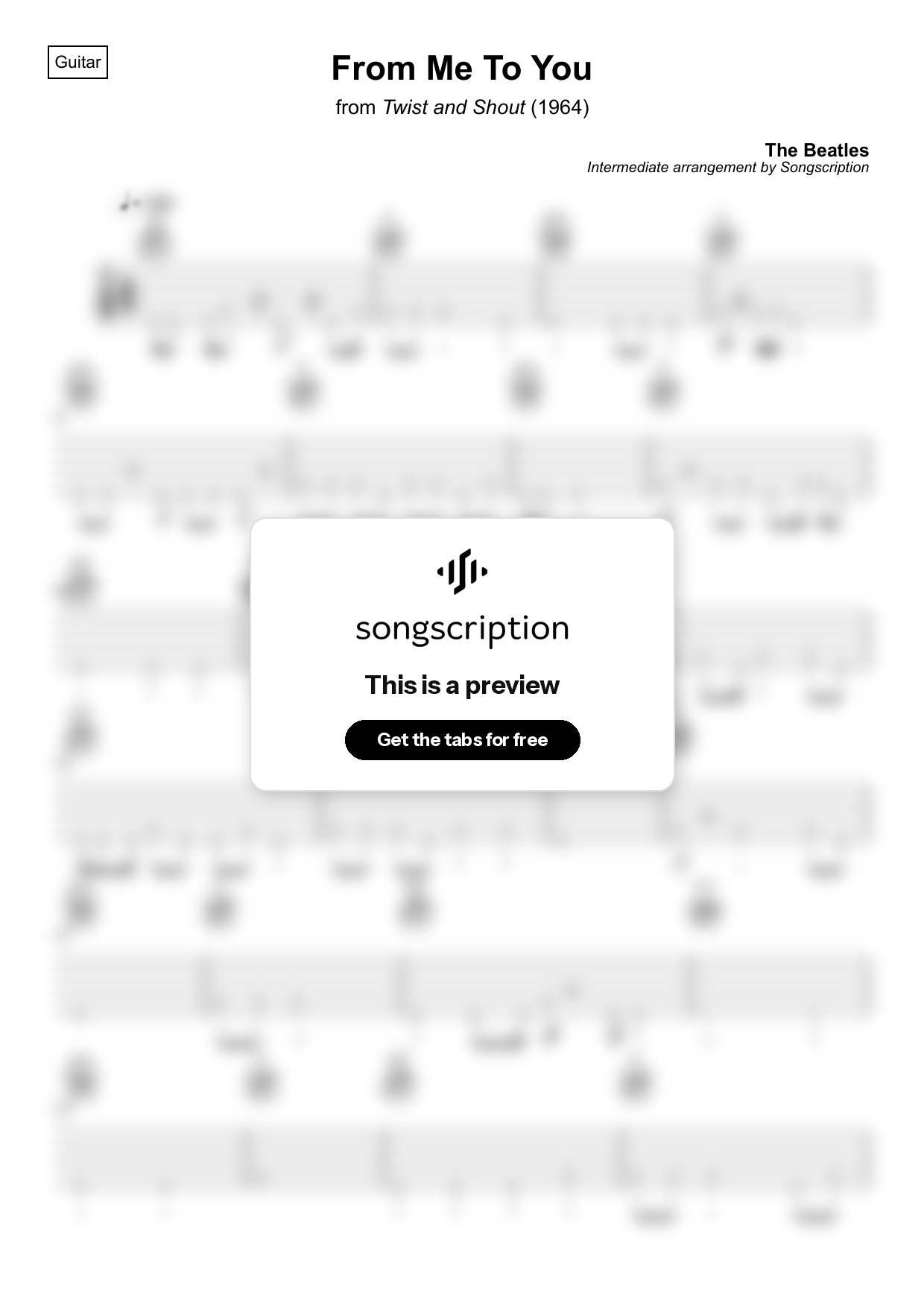 Intermediate Acoustic Guitar Tabs for "From Me To You" by The Beatles