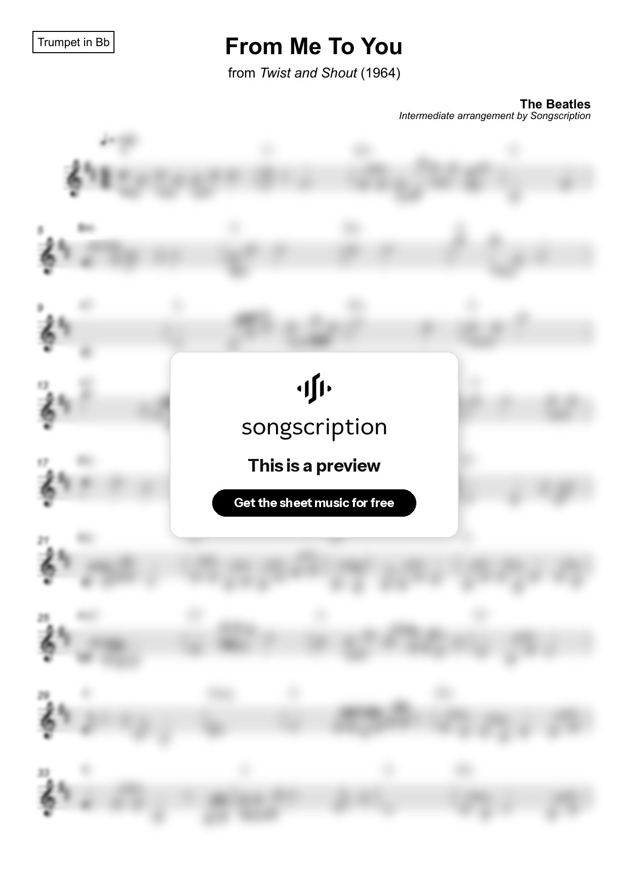 Intermediate Trumpet Sheet Music for "From Me To You" by The Beatles