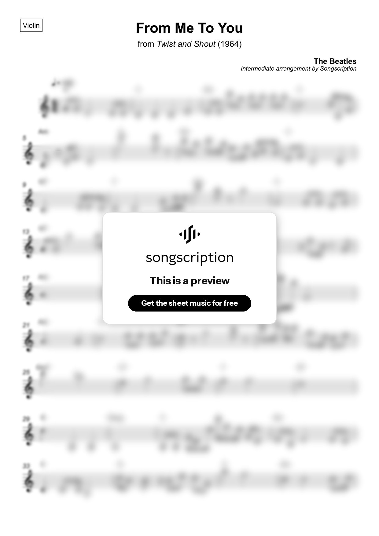 Intermediate Violin Sheet Music for "From Me To You" by The Beatles