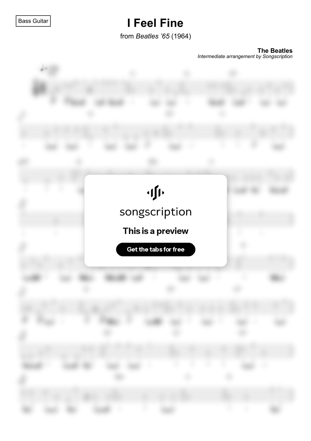 Intermediate Bass Guitar Tabs for "I Feel Fine" by The Beatles