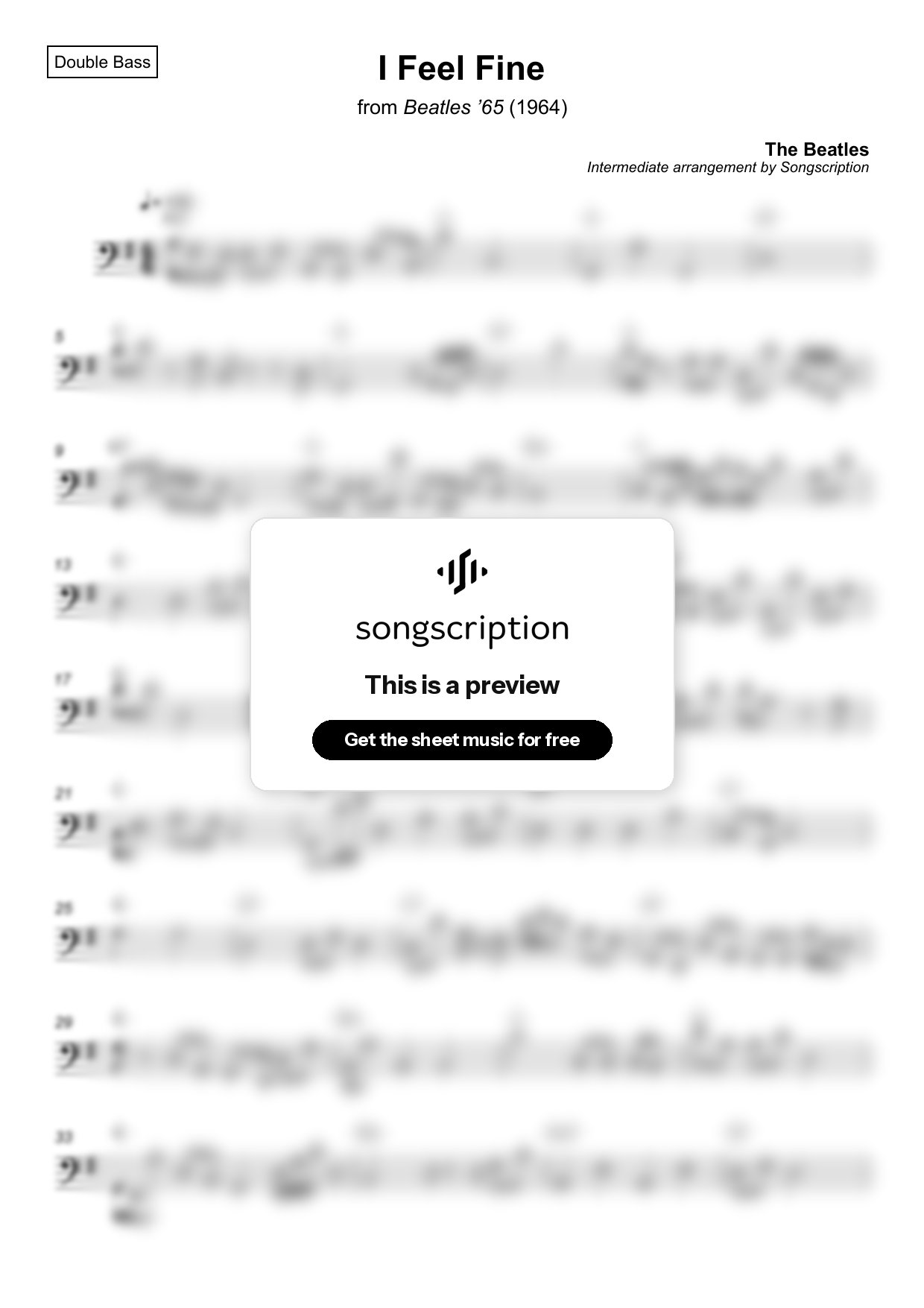 Intermediate Double Bass Sheet Music for "I Feel Fine" by The Beatles