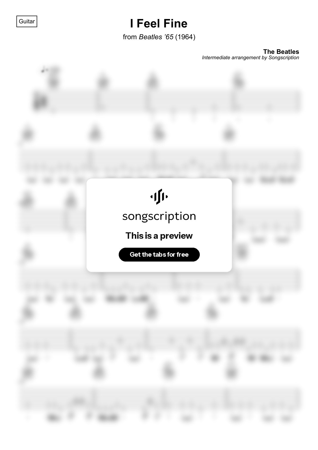 Intermediate Acoustic Guitar Tabs for "I Feel Fine" by The Beatles