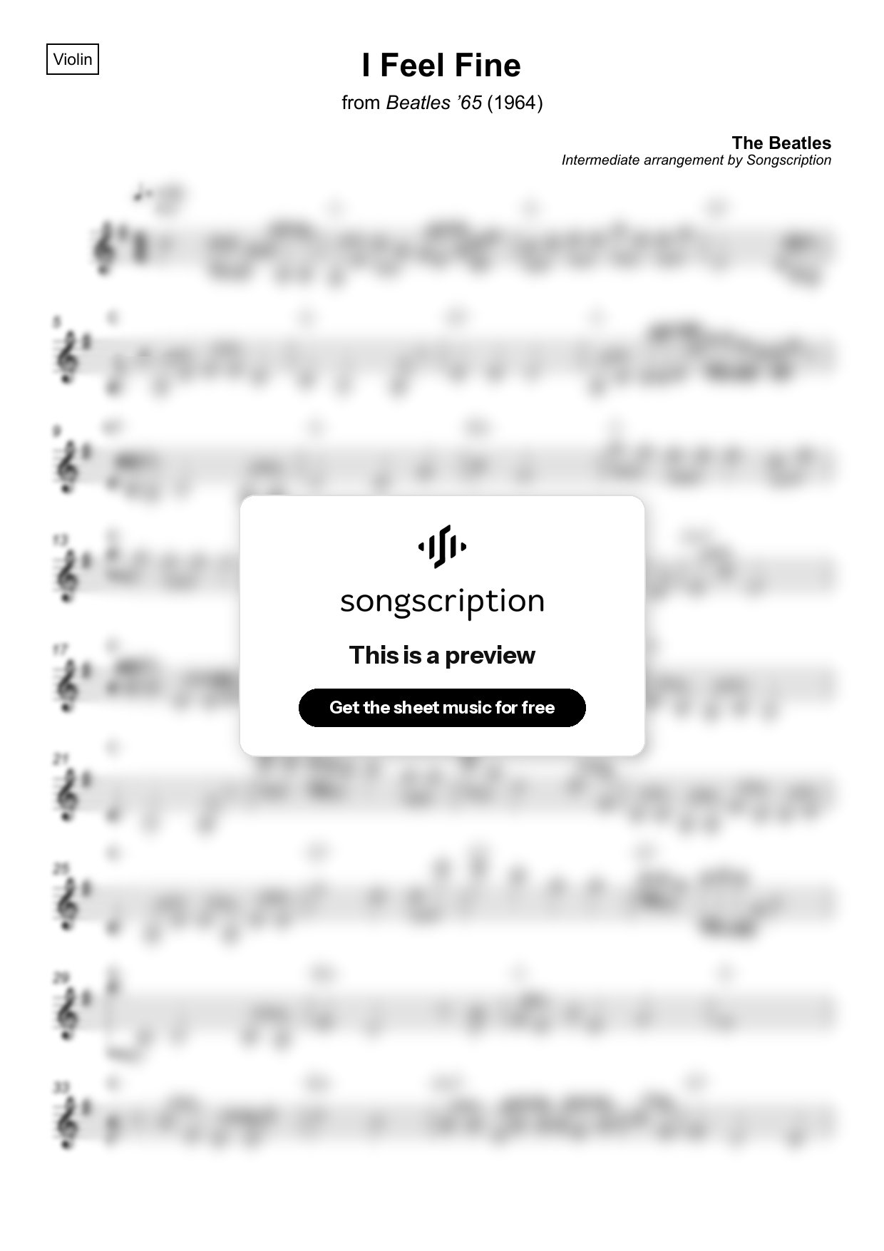 Intermediate Violin Sheet Music for "I Feel Fine" by The Beatles
