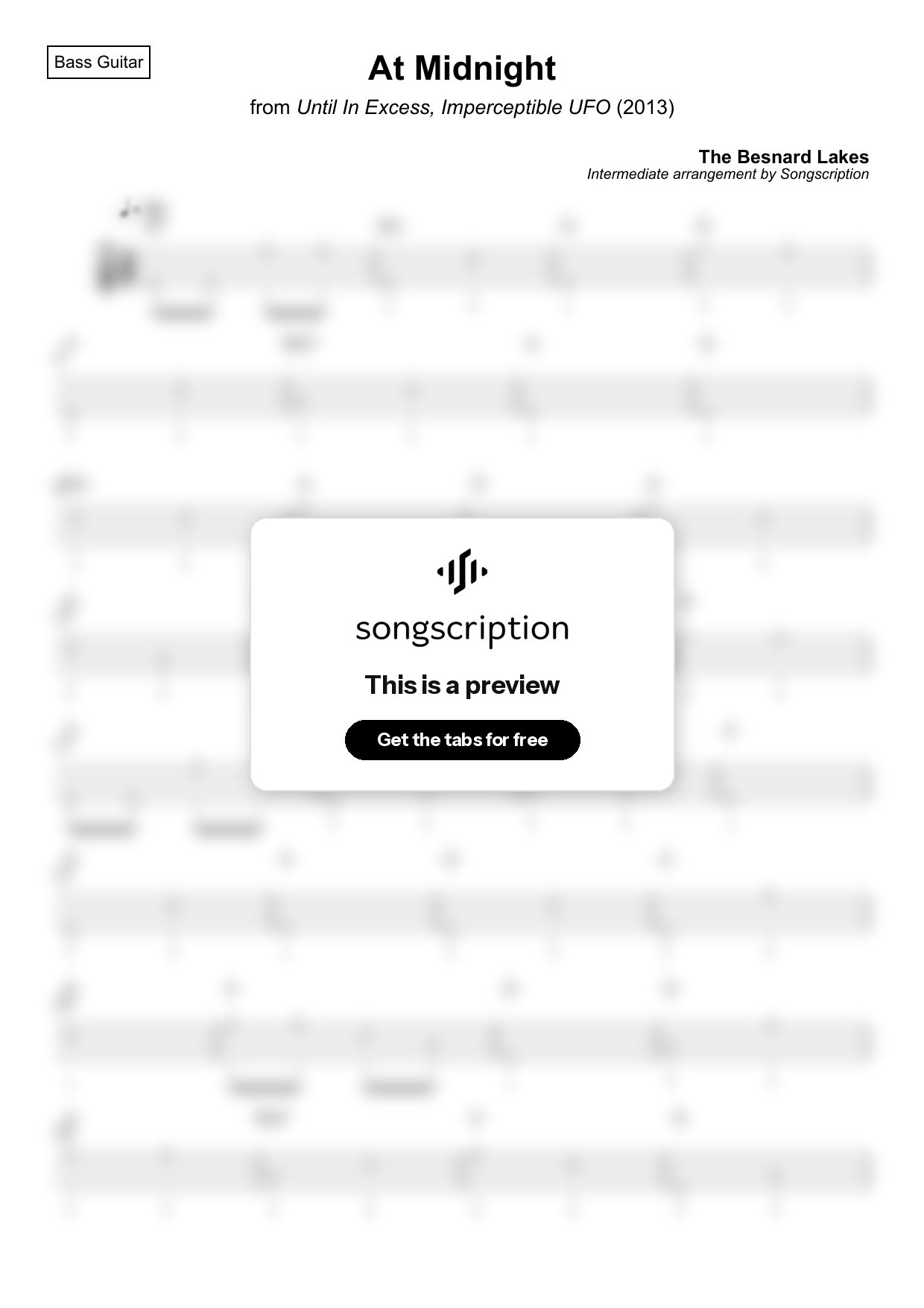 Intermediate Bass Guitar Tabs for "At Midnight" by The Besnard Lakes