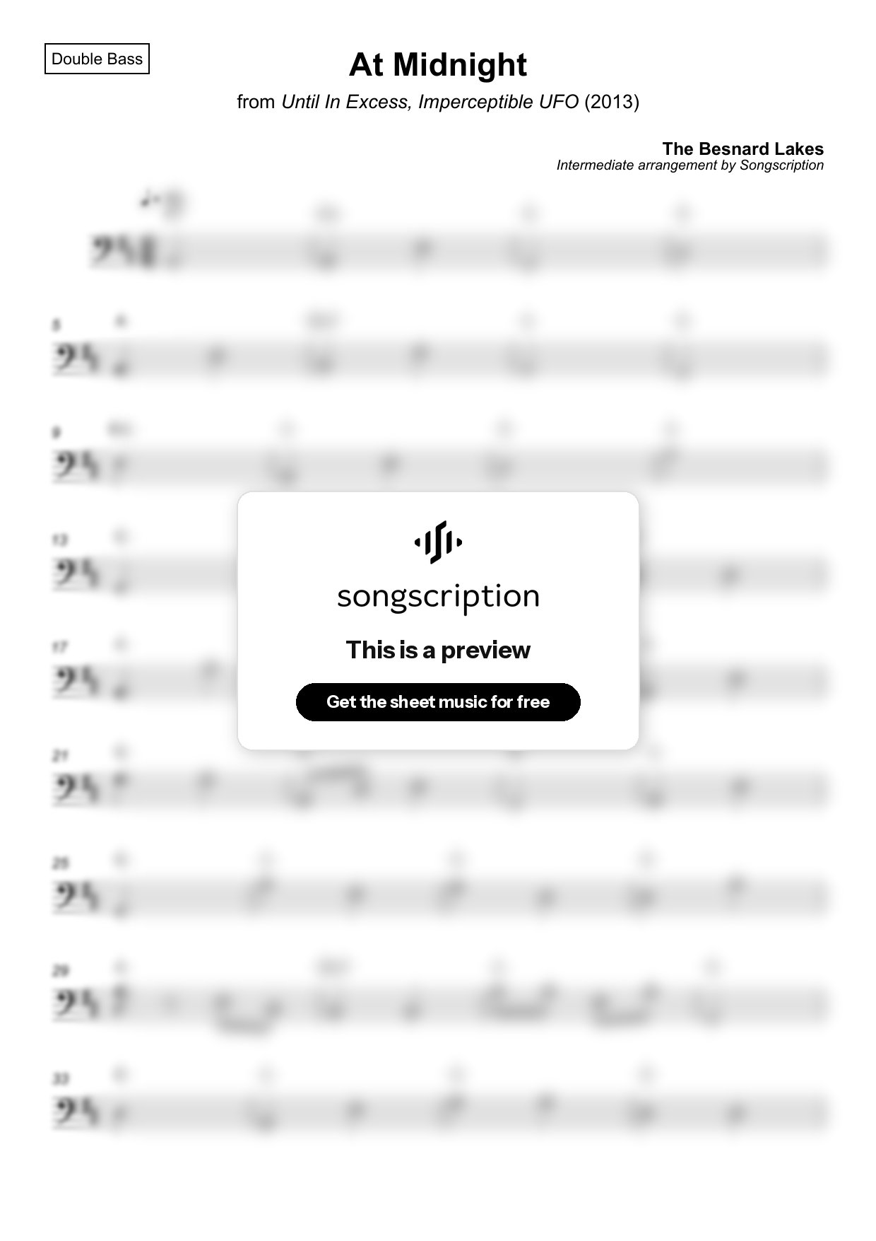 Intermediate Double Bass Sheet Music for "At Midnight" by The Besnard Lakes