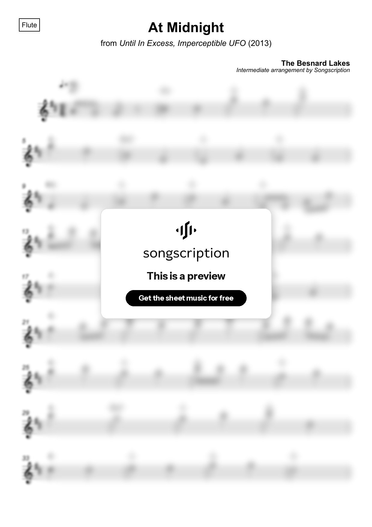 Intermediate Flute Sheet Music for "At Midnight" by The Besnard Lakes