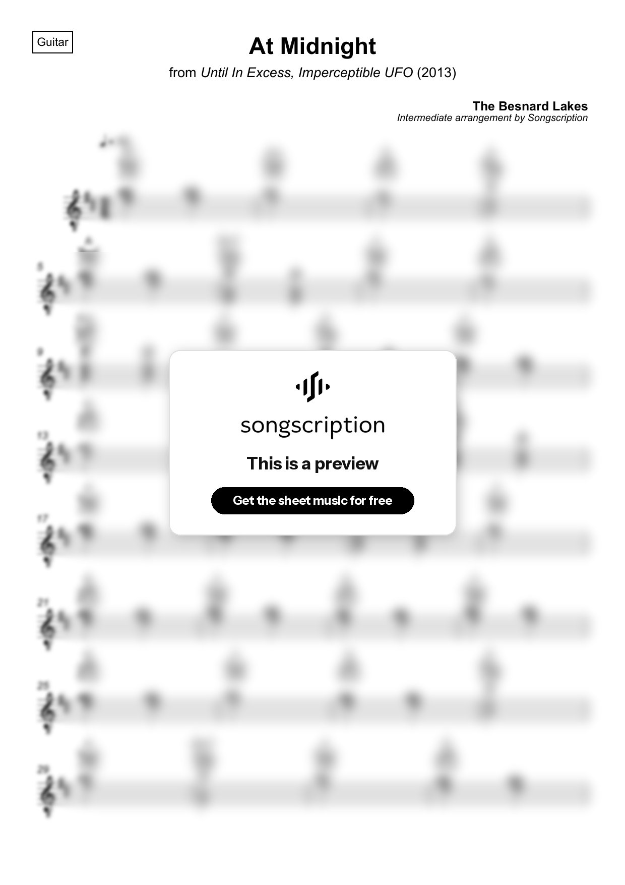 Intermediate Acoustic Guitar Sheet Music for "At Midnight" by The Besnard Lakes