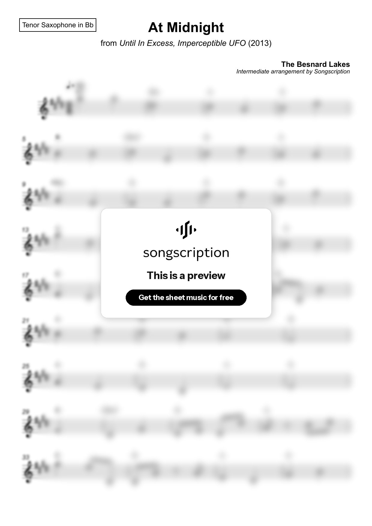 Intermediate Tenor Sax Sheet Music for "At Midnight" by The Besnard Lakes