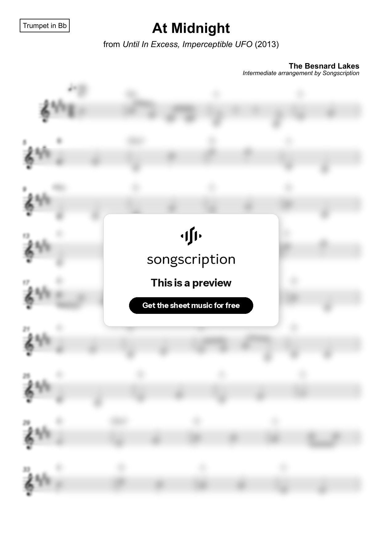 Intermediate Trumpet Sheet Music for "At Midnight" by The Besnard Lakes