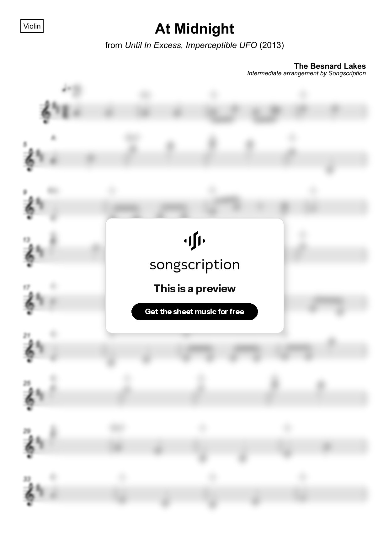 Intermediate Violin Sheet Music for "At Midnight" by The Besnard Lakes