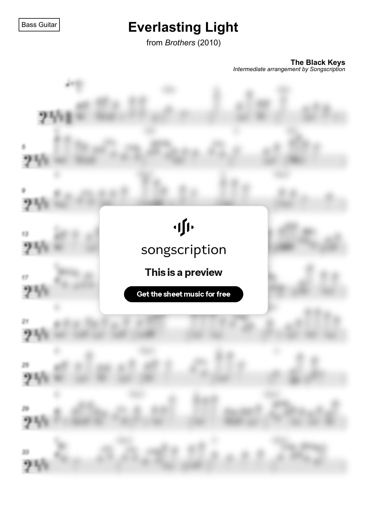 Intermediate Bass Guitar Sheet Music for "Everlasting Light" by The Black Keys
