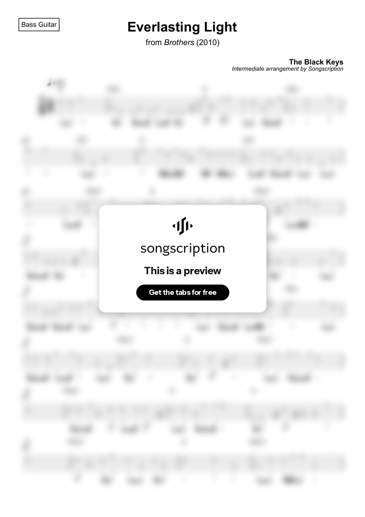 Intermediate Bass Guitar Tabs for "Everlasting Light" by The Black Keys