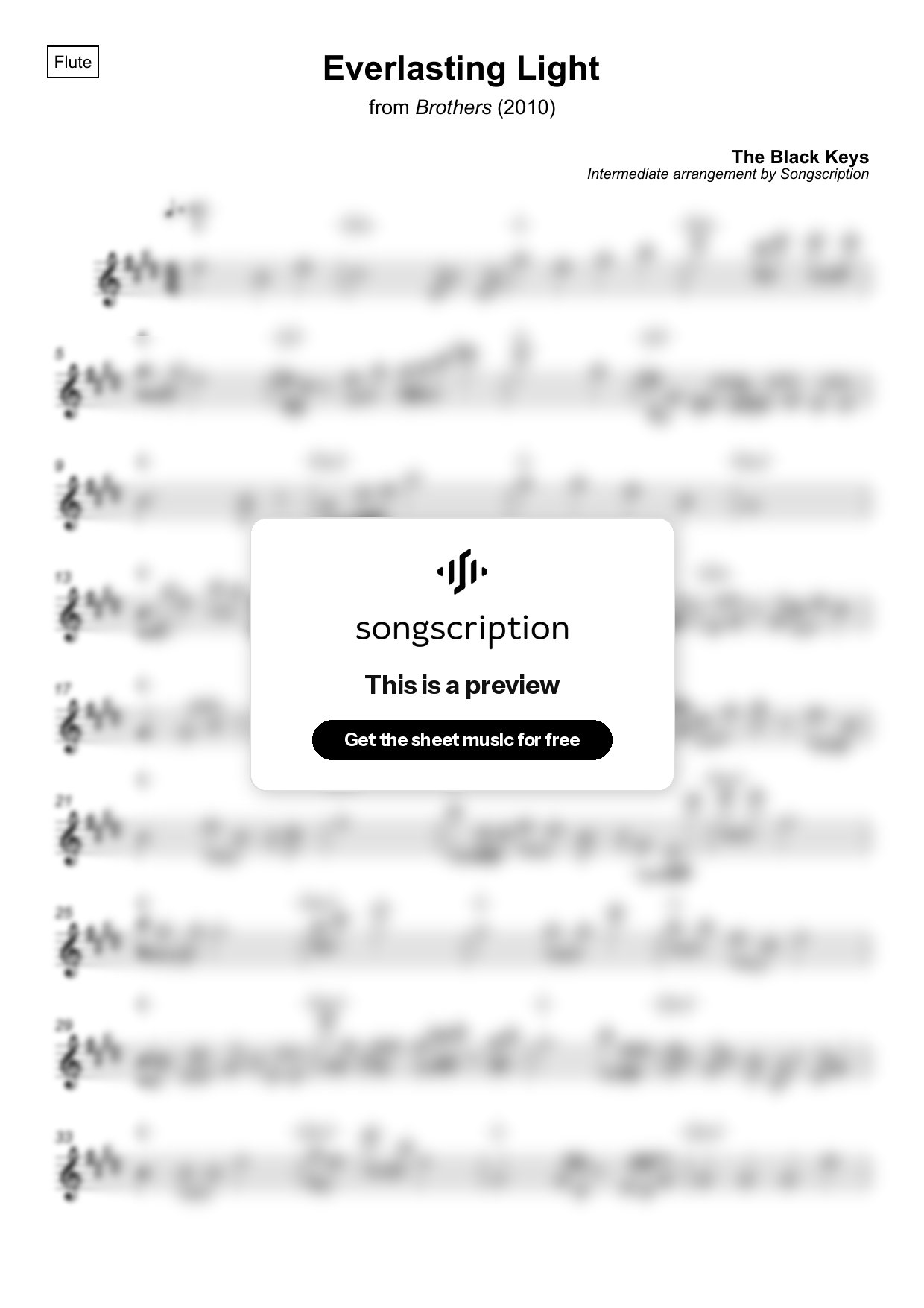 Intermediate Flute Sheet Music for "Everlasting Light" by The Black Keys