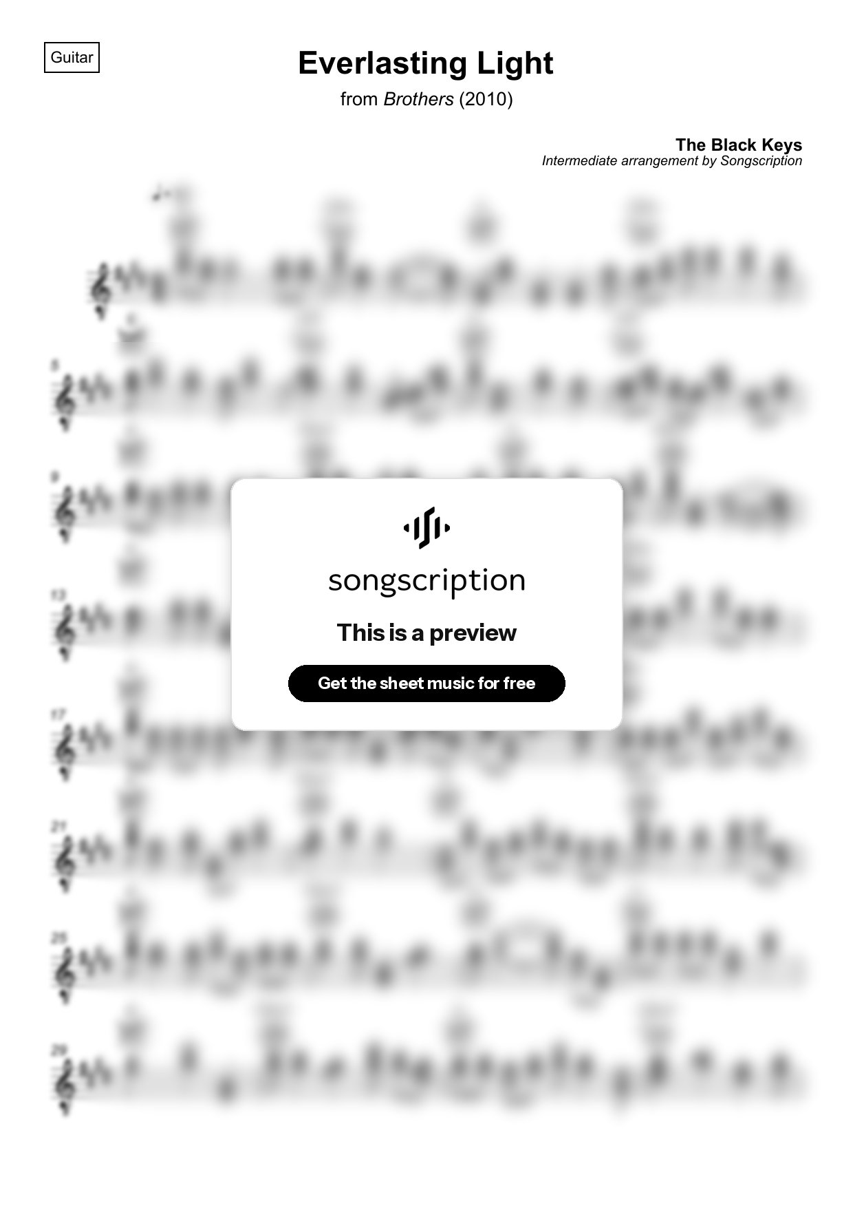 Intermediate Acoustic Guitar Sheet Music for "Everlasting Light" by The Black Keys