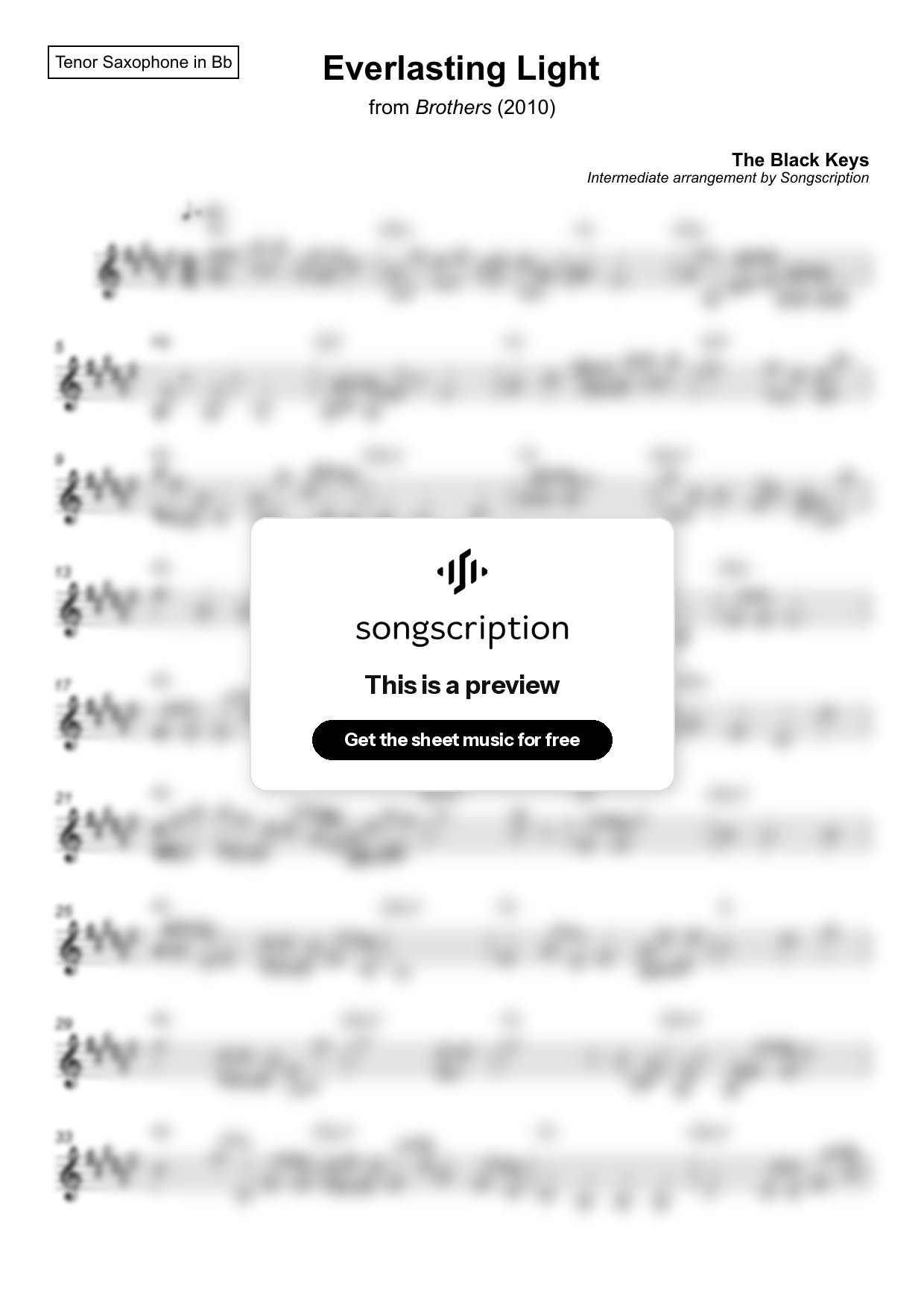 Intermediate Tenor Sax Sheet Music for "Everlasting Light" by The Black Keys