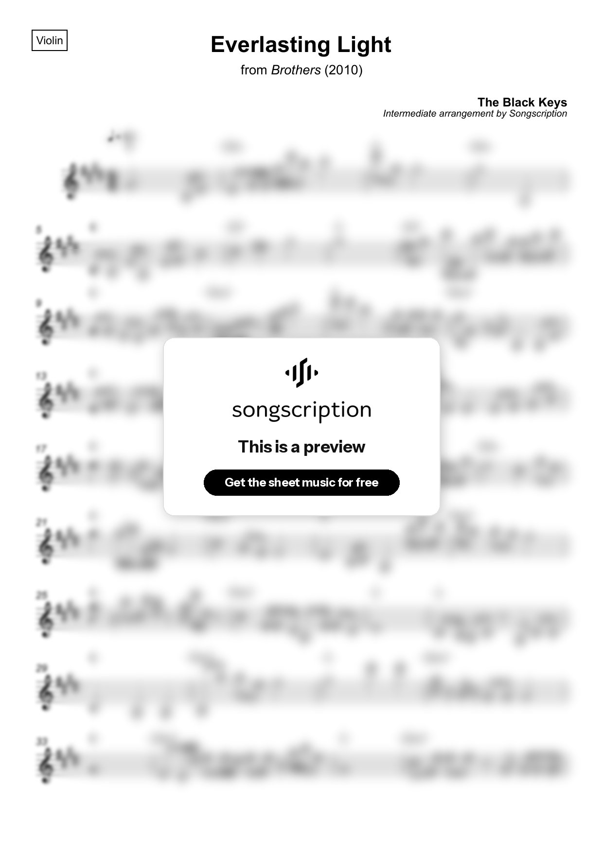 Intermediate Violin Sheet Music for "Everlasting Light" by The Black Keys