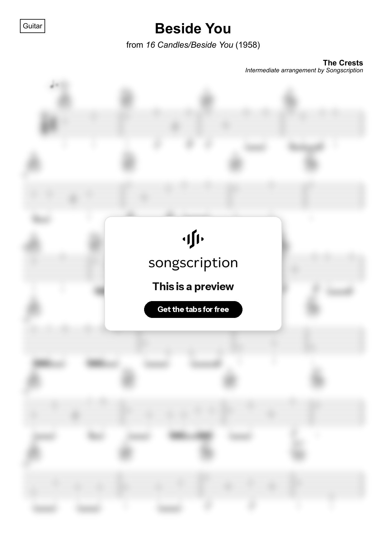 Intermediate Acoustic Guitar Tabs for "Beside You" by The Crests
