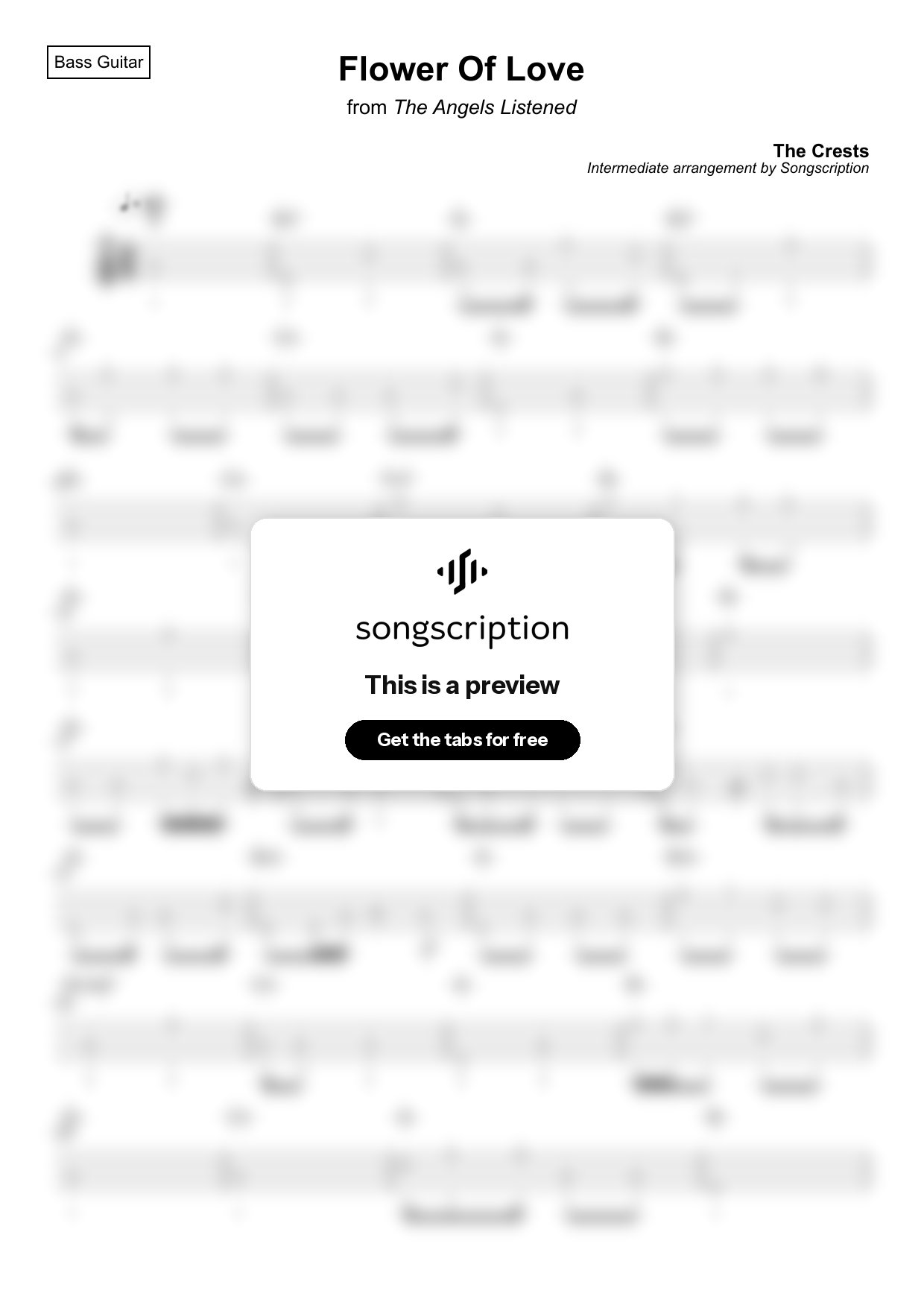 Intermediate Bass Guitar Tabs for "Flower Of Love" by The Crests