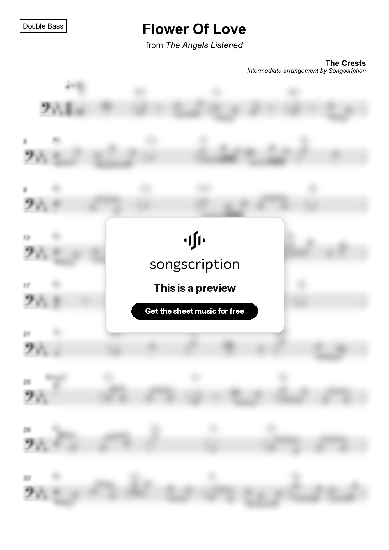 Intermediate Double Bass Sheet Music for "Flower Of Love" by The Crests
