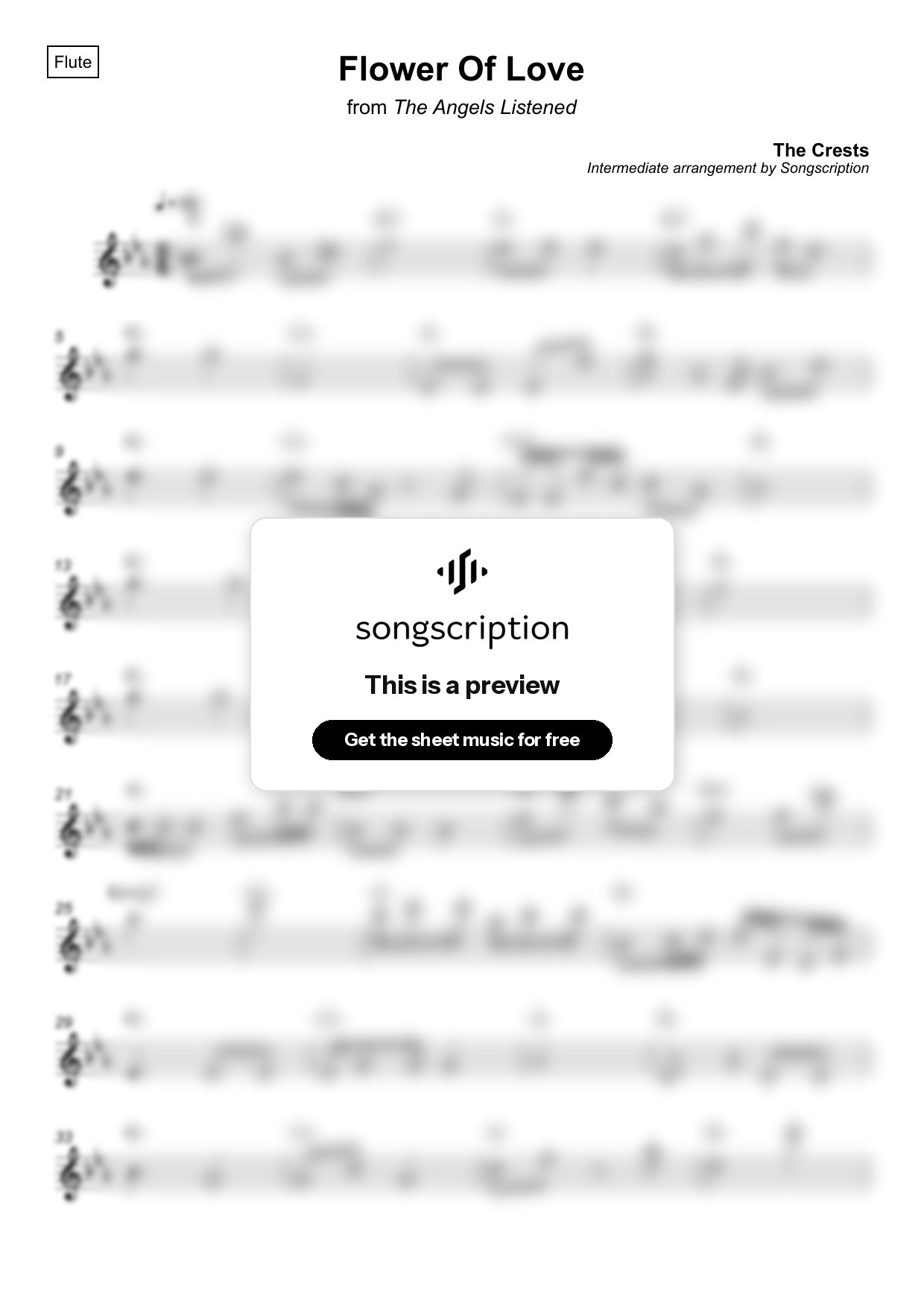 Intermediate Flute Sheet Music for "Flower Of Love" by The Crests