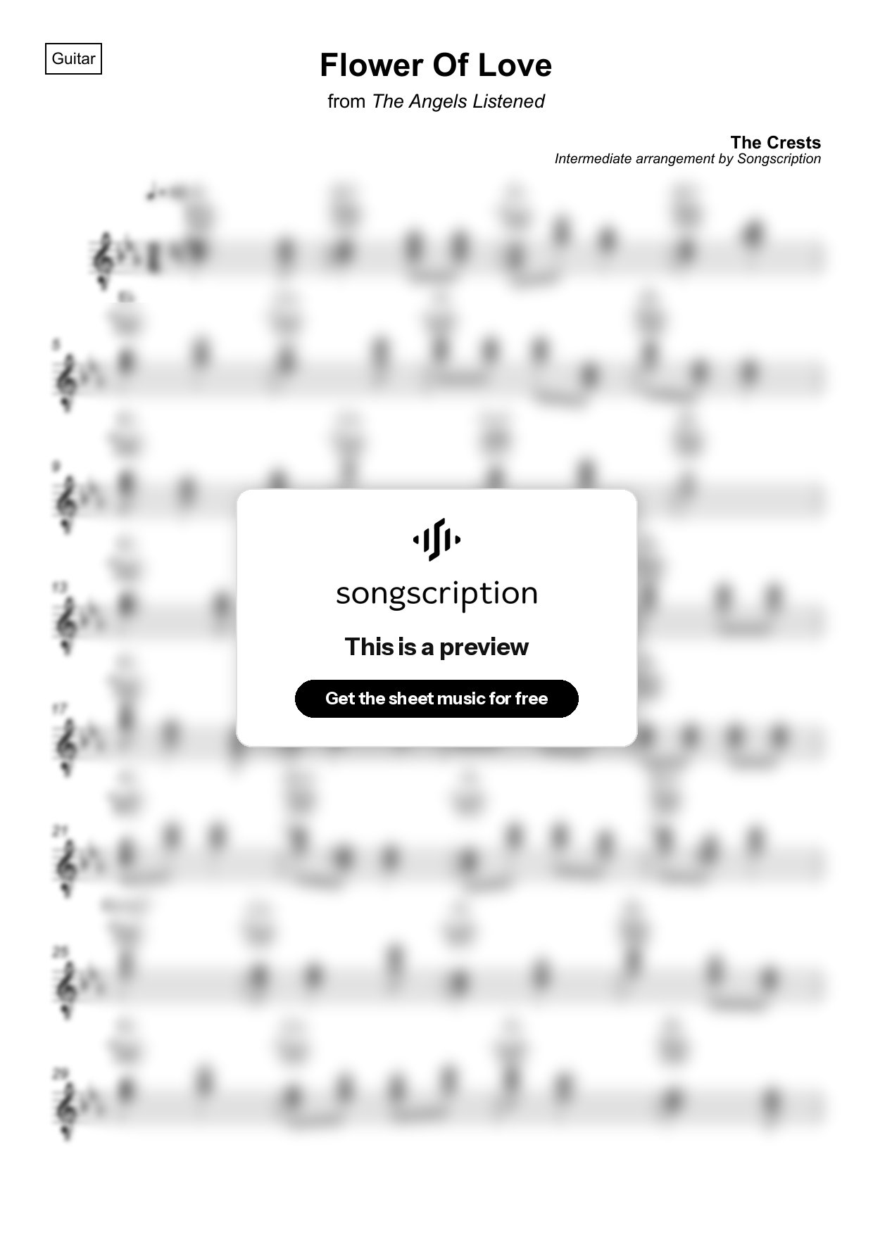 Intermediate Acoustic Guitar Sheet Music for "Flower Of Love" by The Crests