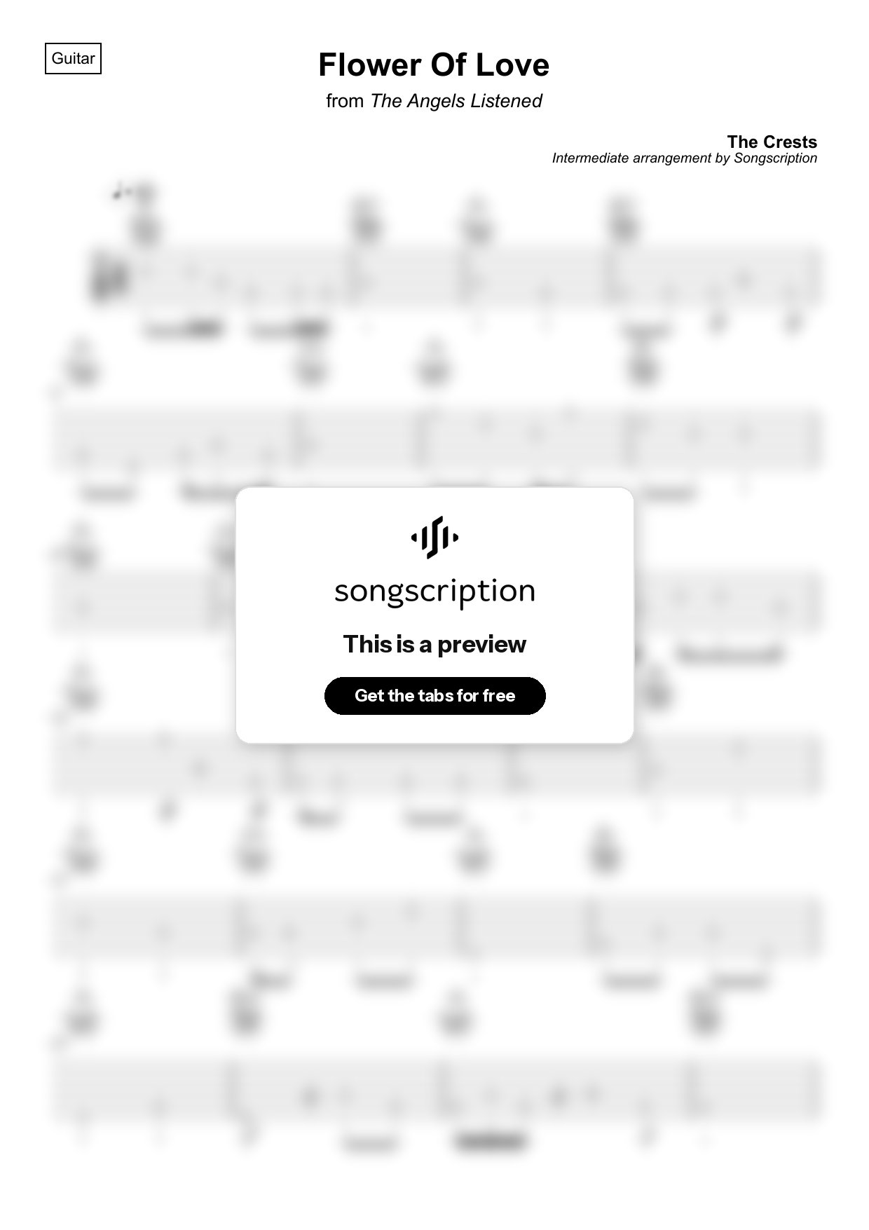 Intermediate Acoustic Guitar Tabs for "Flower Of Love" by The Crests