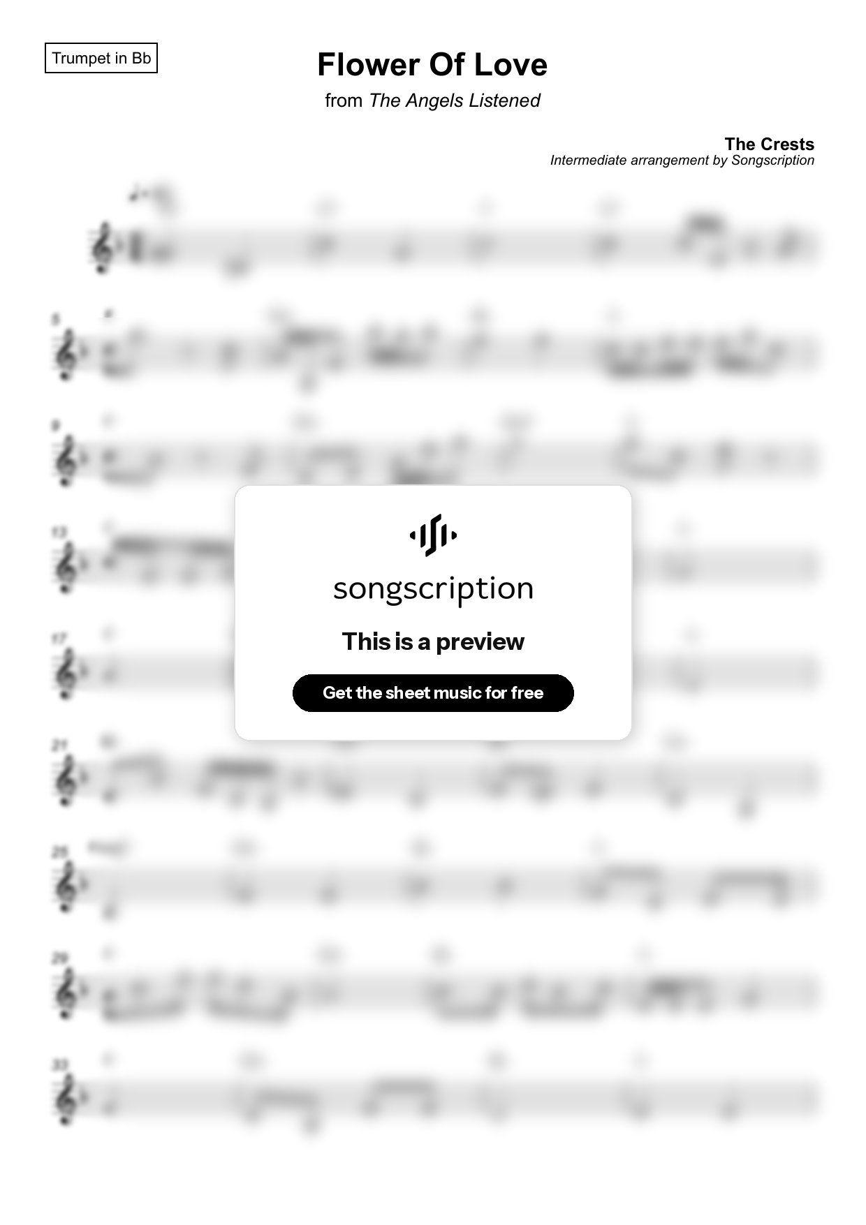 Intermediate Trumpet Sheet Music for "Flower Of Love" by The Crests