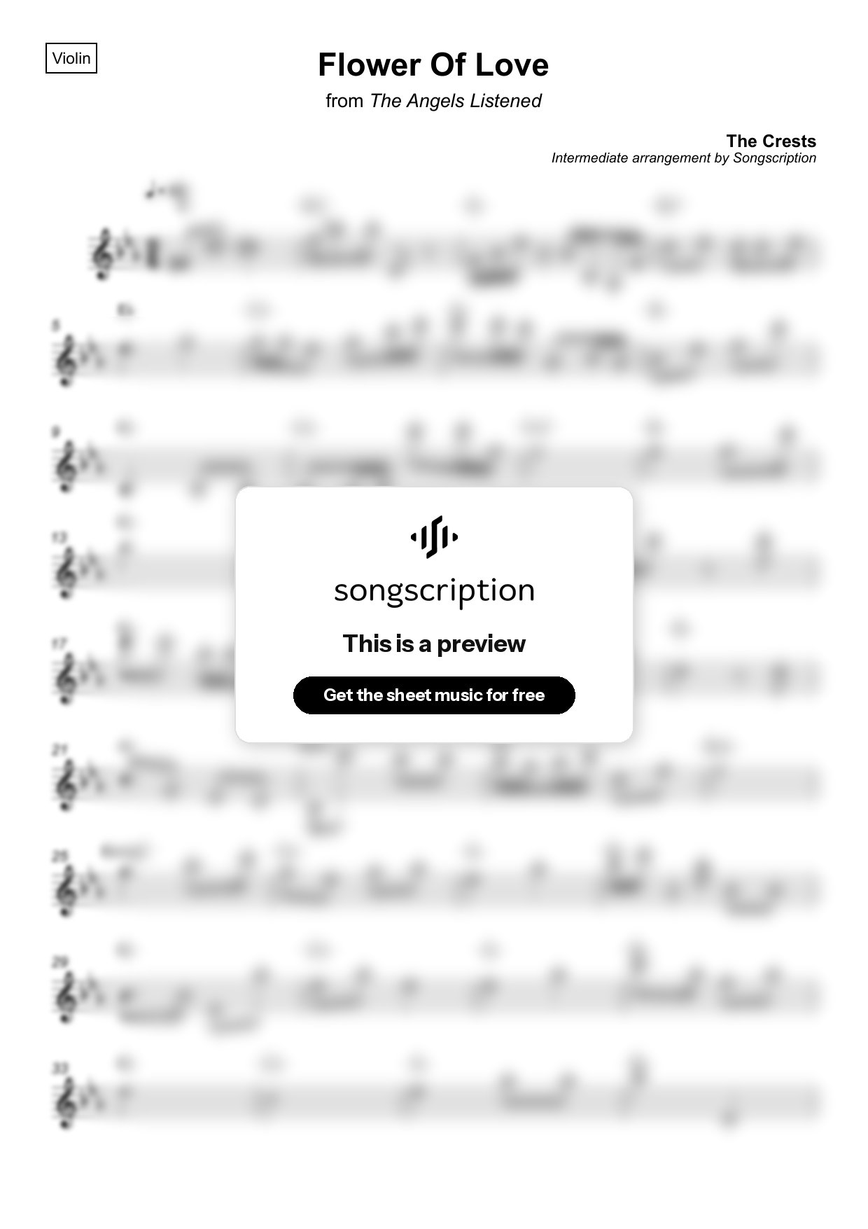 Intermediate Violin Sheet Music for "Flower Of Love" by The Crests