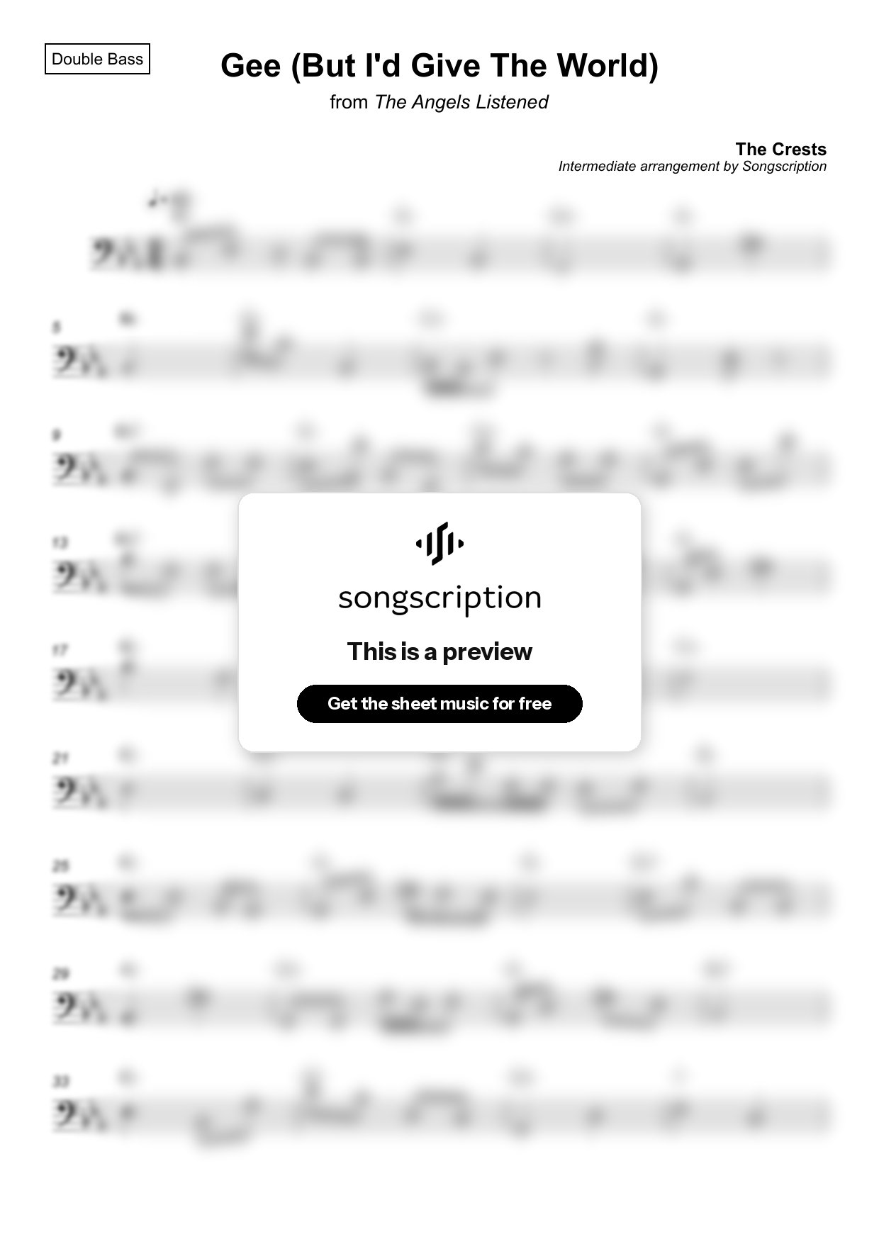 Intermediate Double Bass Sheet Music for "Gee (But I'd Give The World)" by The Crests