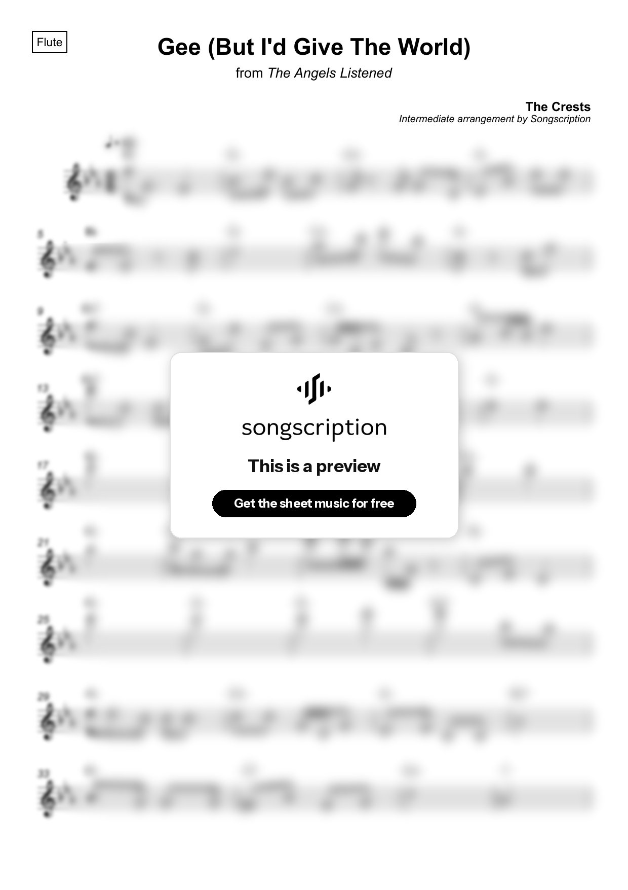 Intermediate Flute Sheet Music for "Gee (But I'd Give The World)" by The Crests