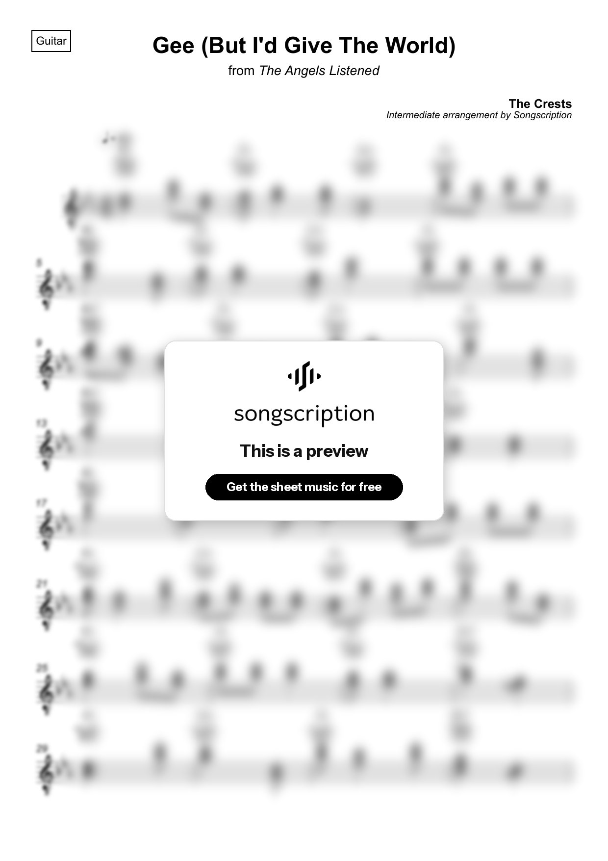 Intermediate Acoustic Guitar Sheet Music for "Gee (But I'd Give The World)" by The Crests