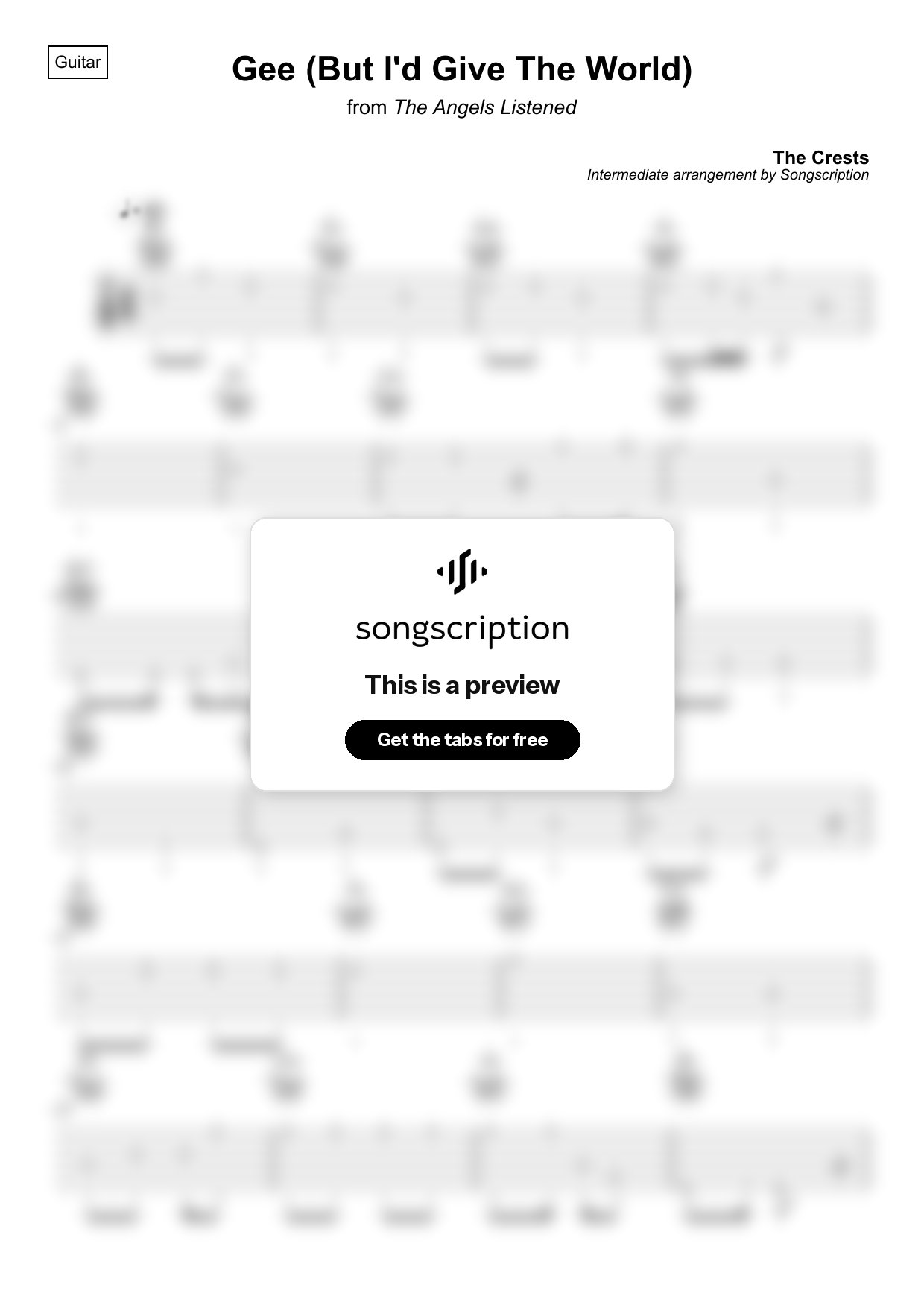 Intermediate Acoustic Guitar Tabs for "Gee (But I'd Give The World)" by The Crests