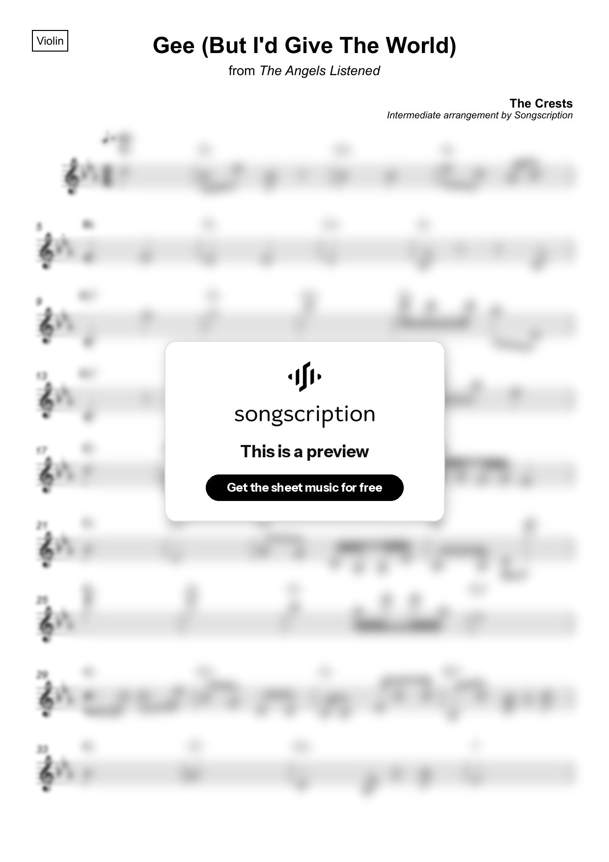Intermediate Violin Sheet Music for "Gee (But I'd Give The World)" by The Crests