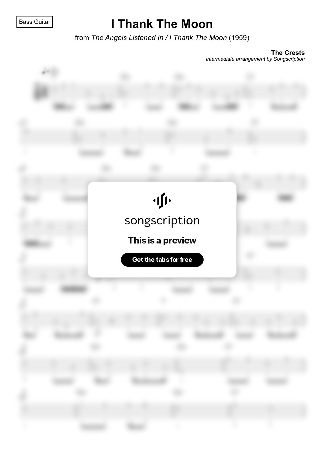 Intermediate Bass Guitar Tabs for "I Thank The Moon" by The Crests