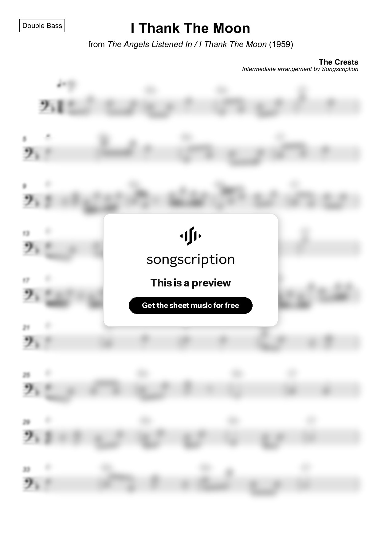 Intermediate Double Bass Sheet Music for "I Thank The Moon" by The Crests