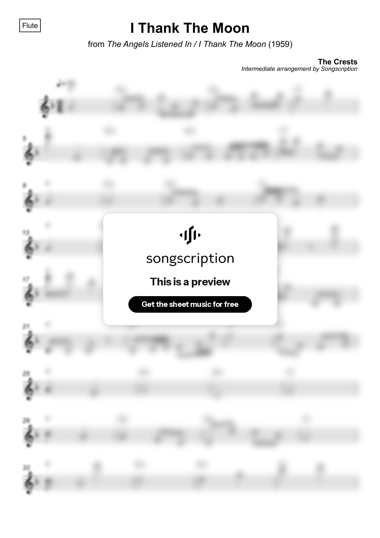 Intermediate Flute Sheet Music for "I Thank The Moon" by The Crests