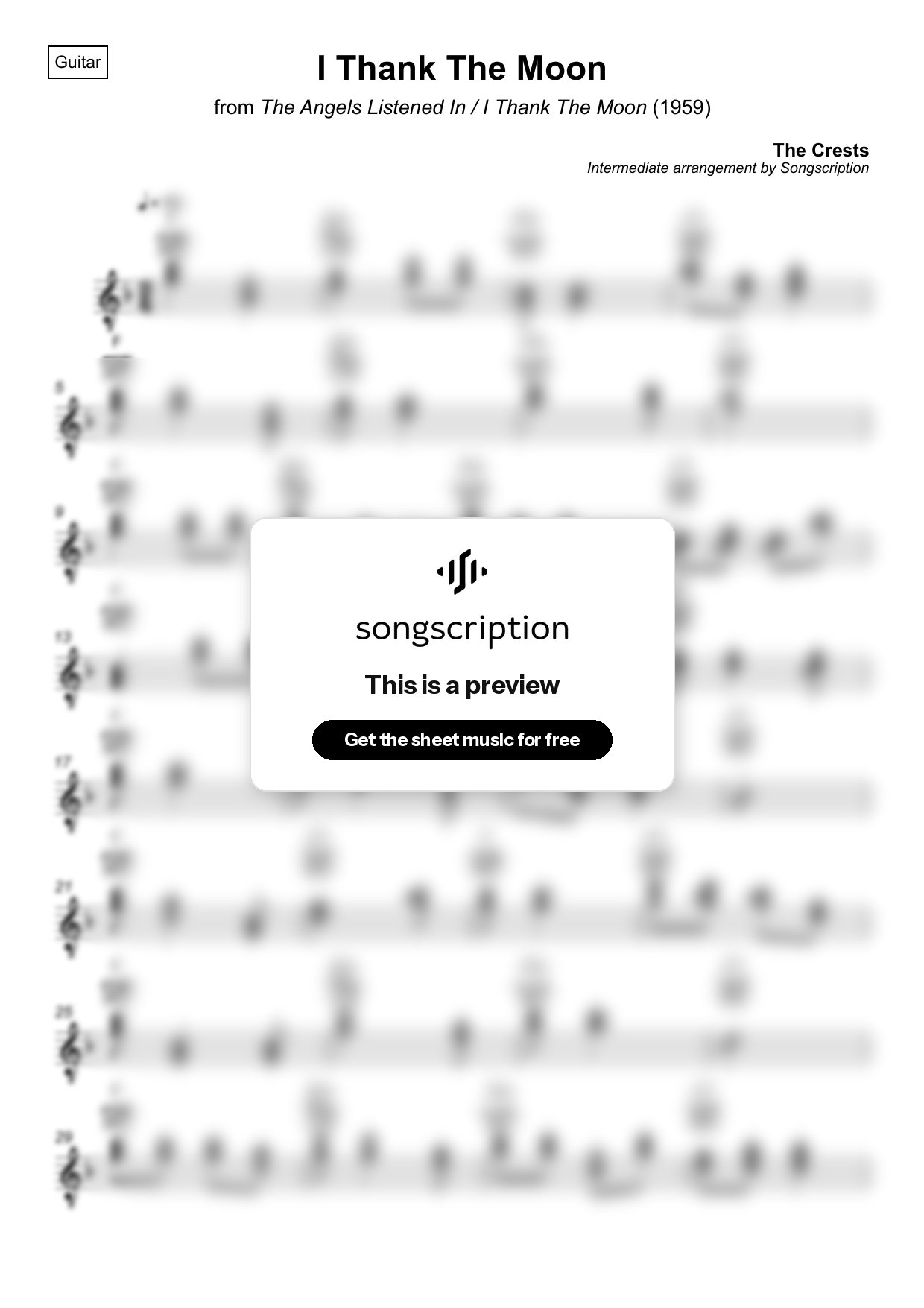 Intermediate Acoustic Guitar Sheet Music for "I Thank The Moon" by The Crests
