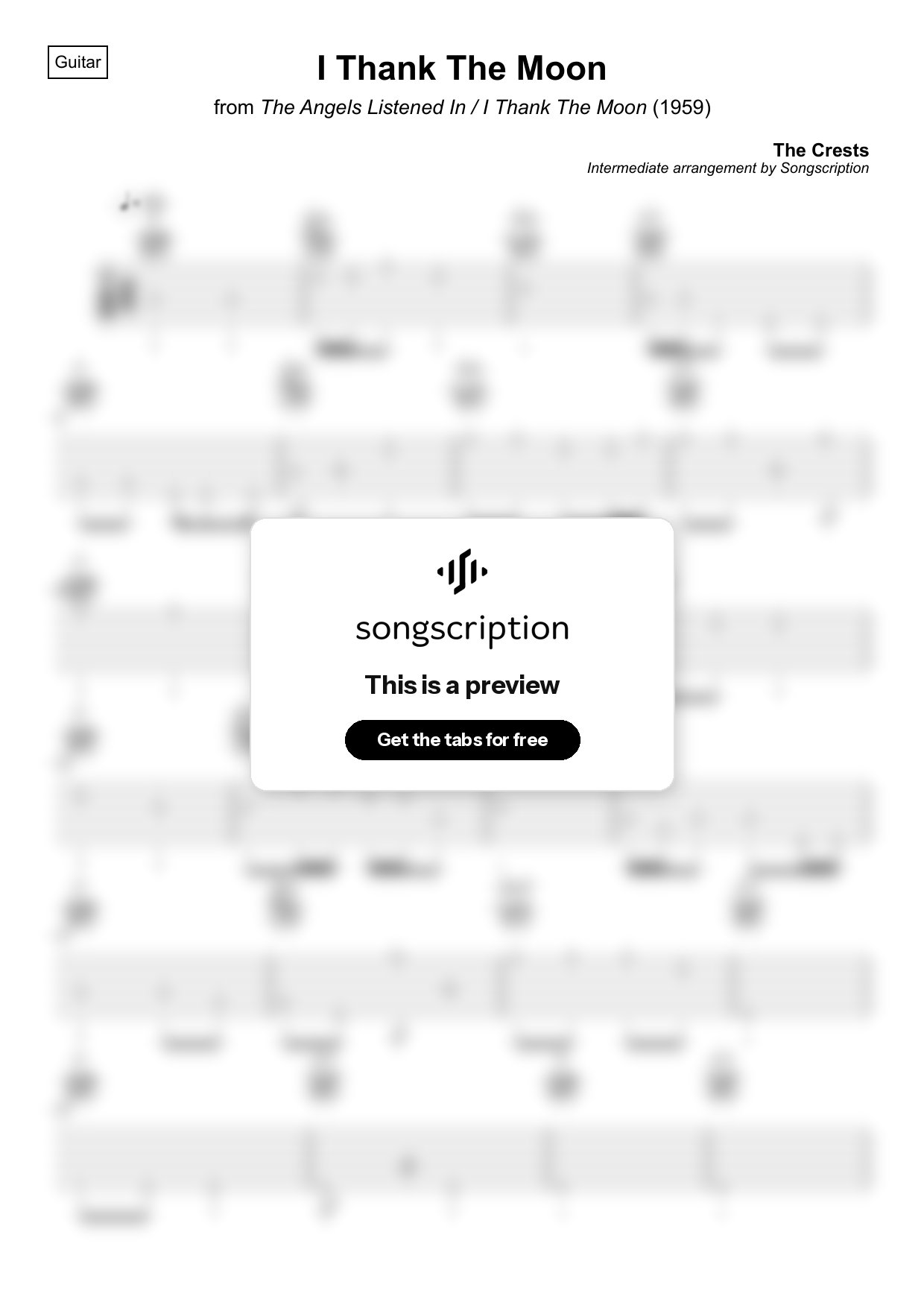Intermediate Acoustic Guitar Tabs for "I Thank The Moon" by The Crests