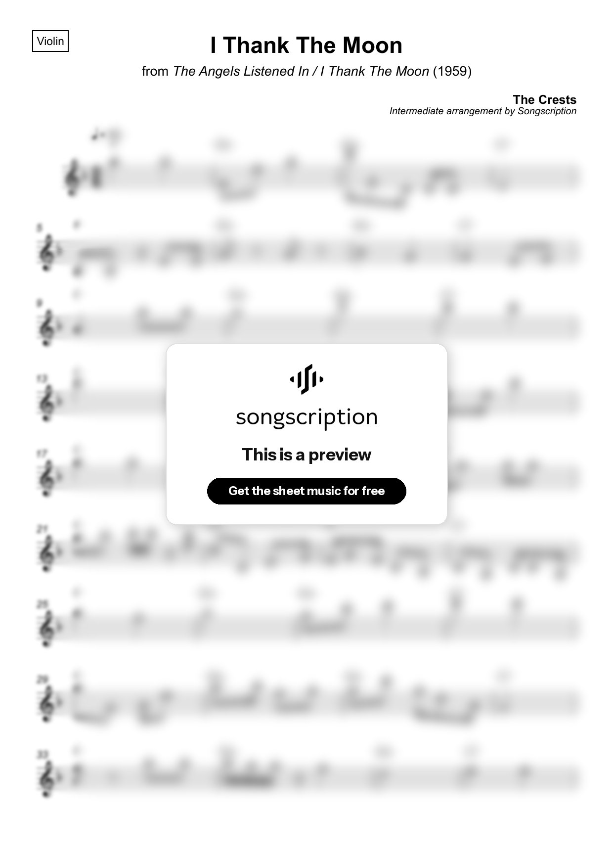 Intermediate Violin Sheet Music for "I Thank The Moon" by The Crests