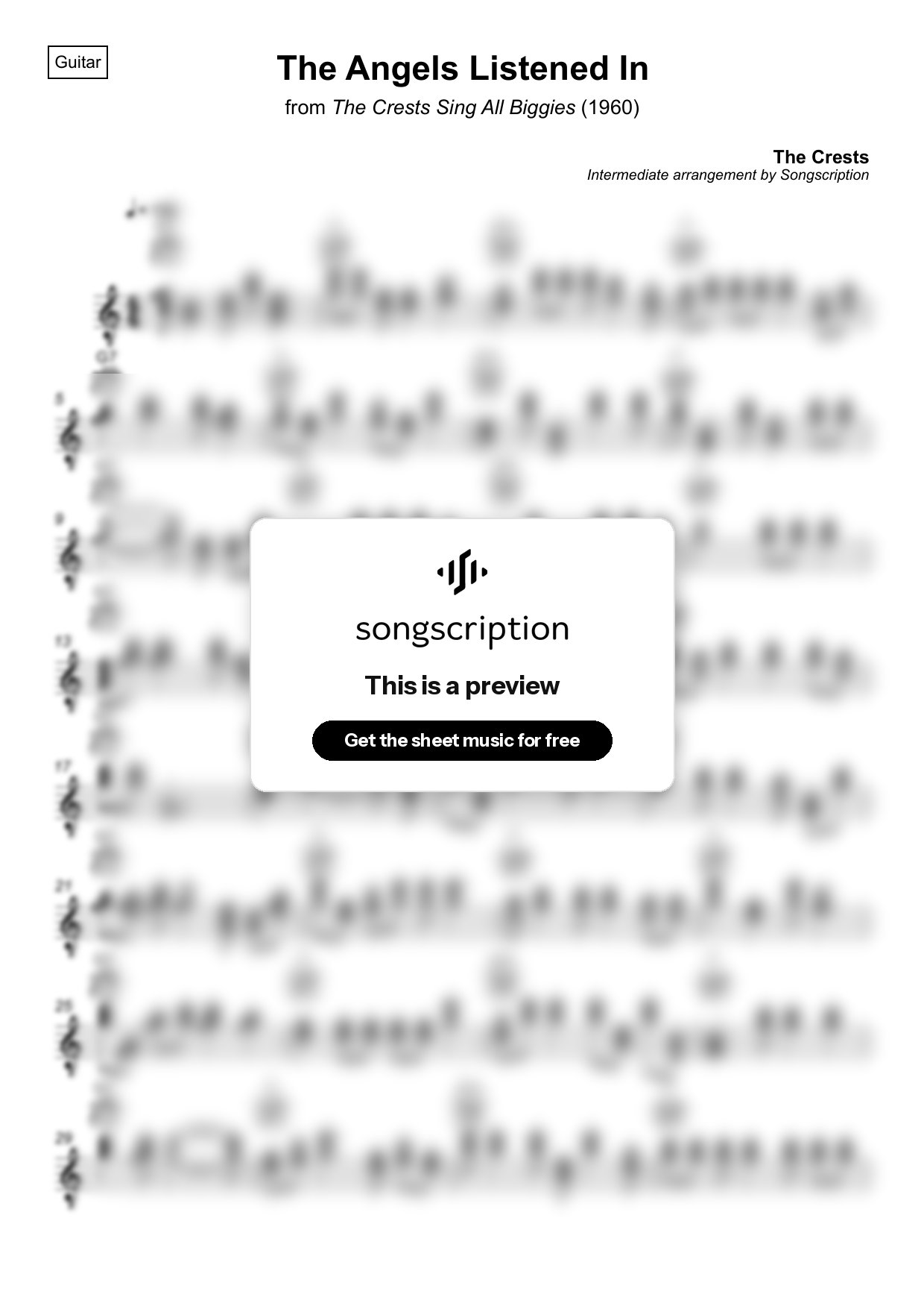 Intermediate Acoustic Guitar Sheet Music for "The Angels Listened In" by The Crests