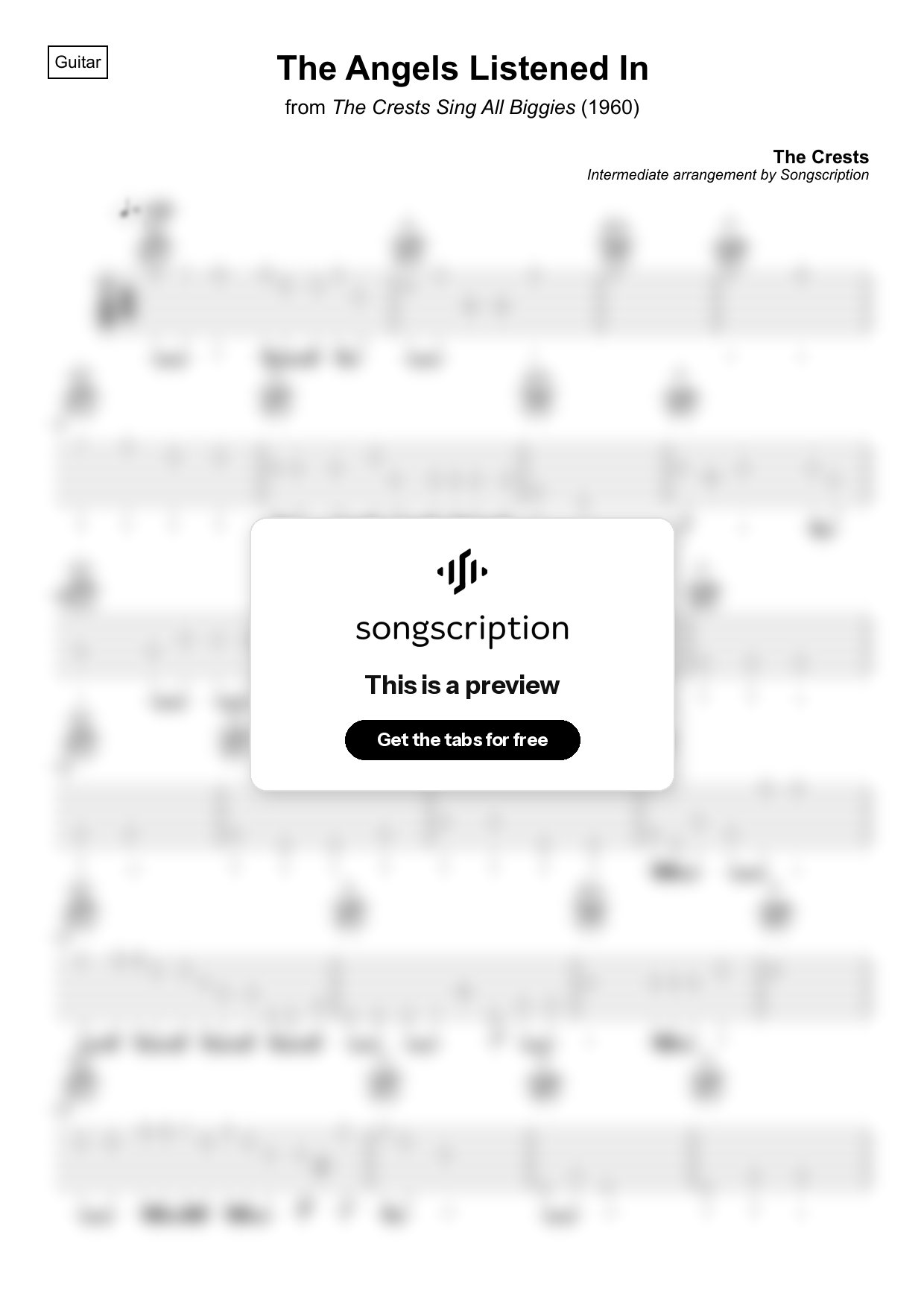 Intermediate Acoustic Guitar Tabs for "The Angels Listened In" by The Crests