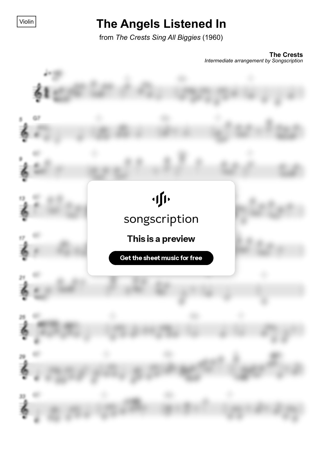 Intermediate Violin Sheet Music for "The Angels Listened In" by The Crests