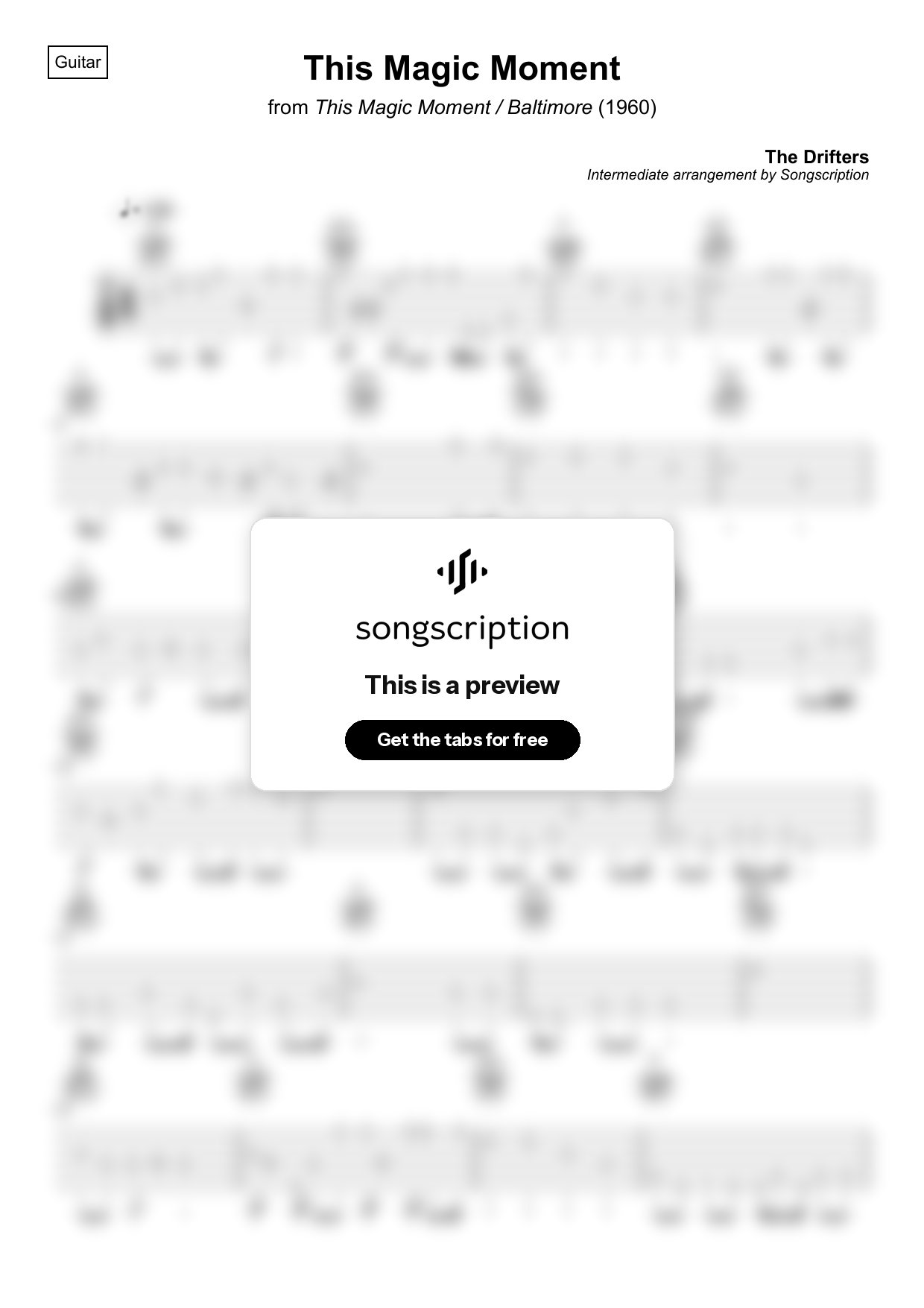 Intermediate Acoustic Guitar Tabs for "This Magic Moment" by The Drifters