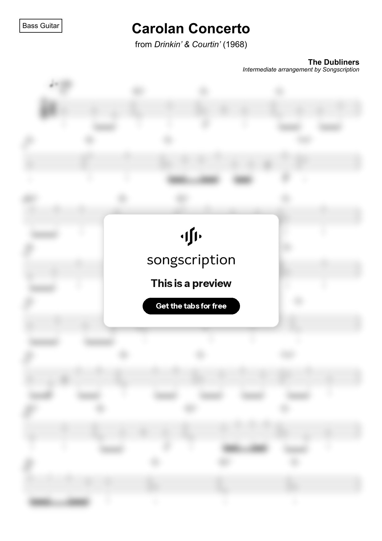 Intermediate Bass Guitar Tabs for "Carolan Concerto" by The Dubliners